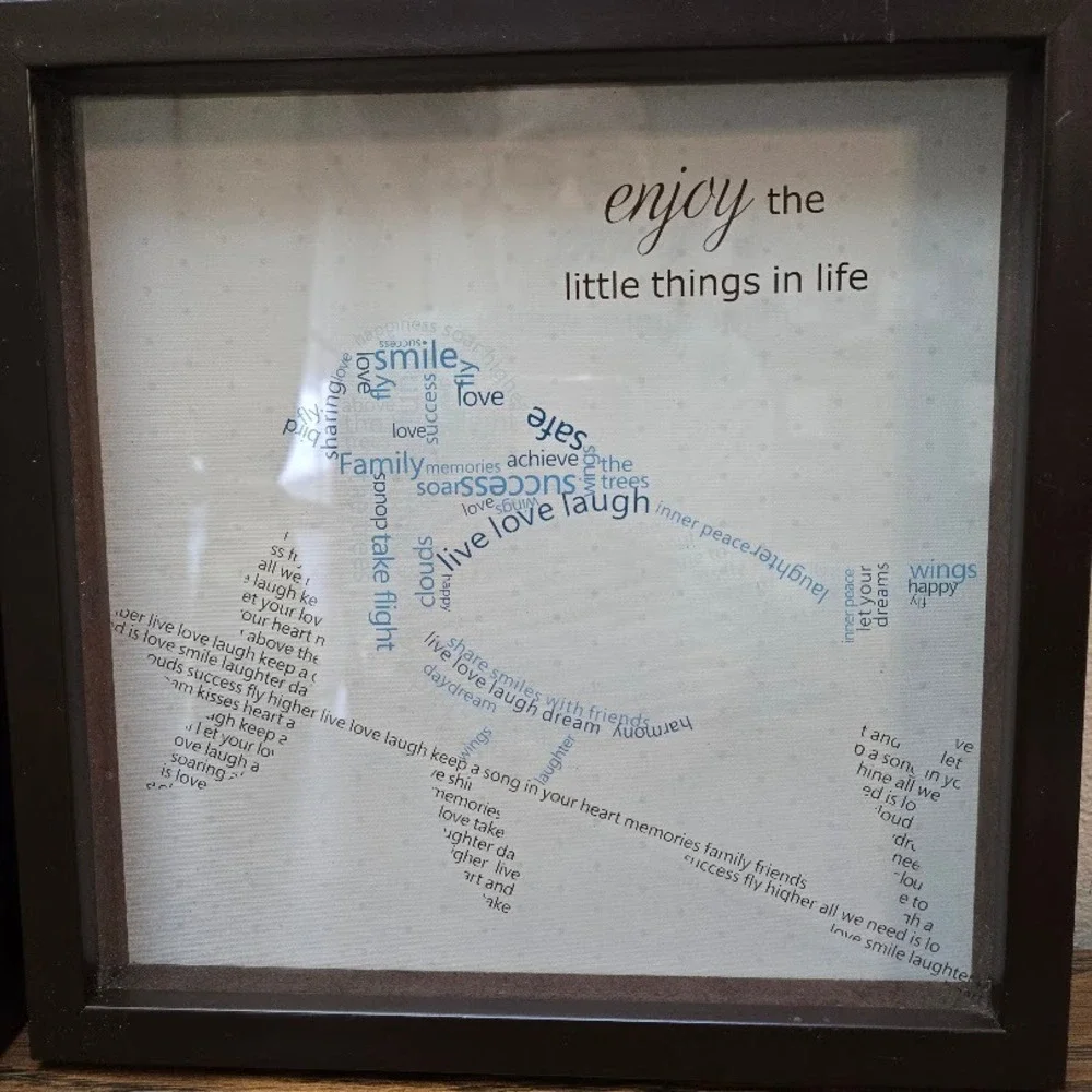 2 Framed Inspirational Word‎ Art Pictures Bird Theme Find Your Wings Enjoy Life